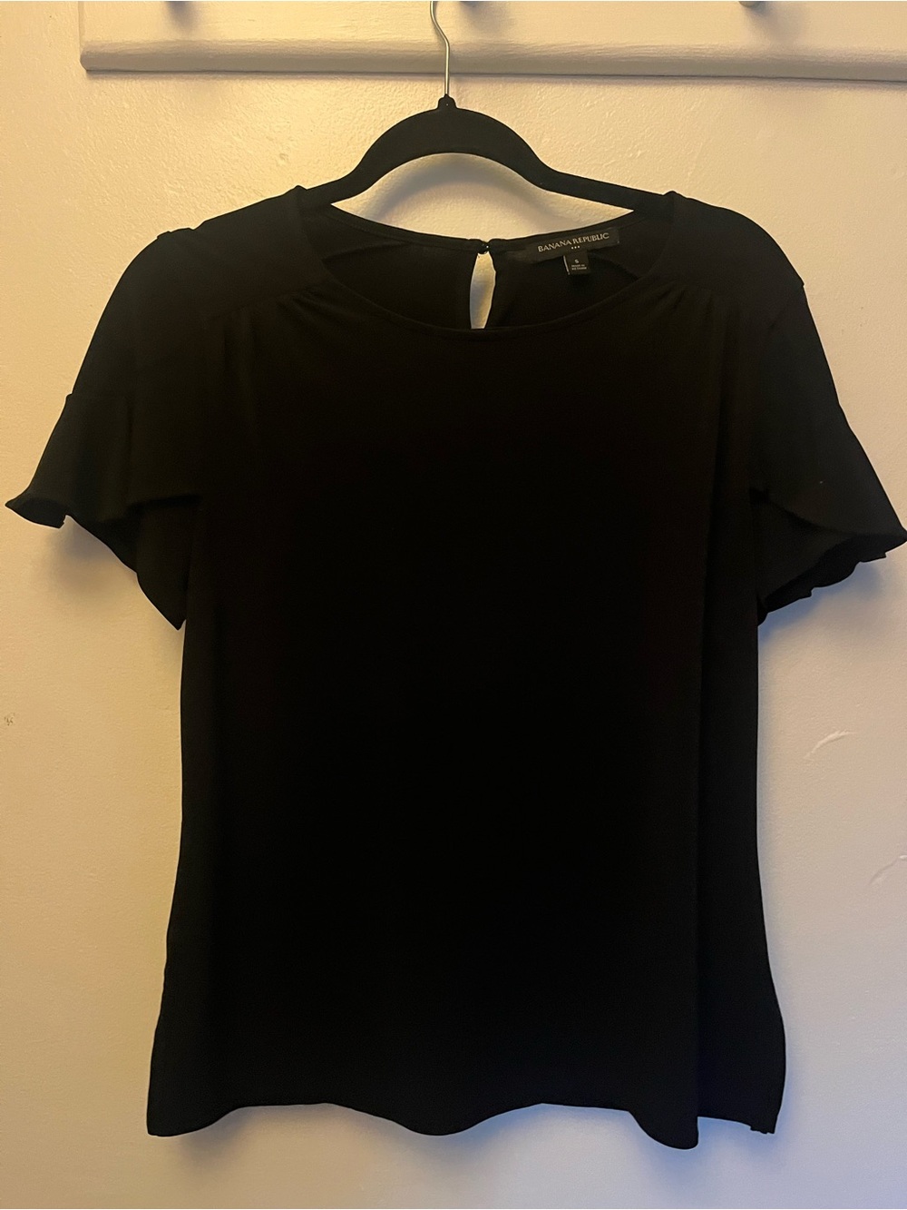 Banana Republic Black Short Flutter-Sleeve Blouse